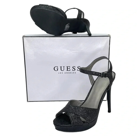 Guess Jordie Black Glitter Metallic Womens Heels Size 7.5M - Picture 10 of 11